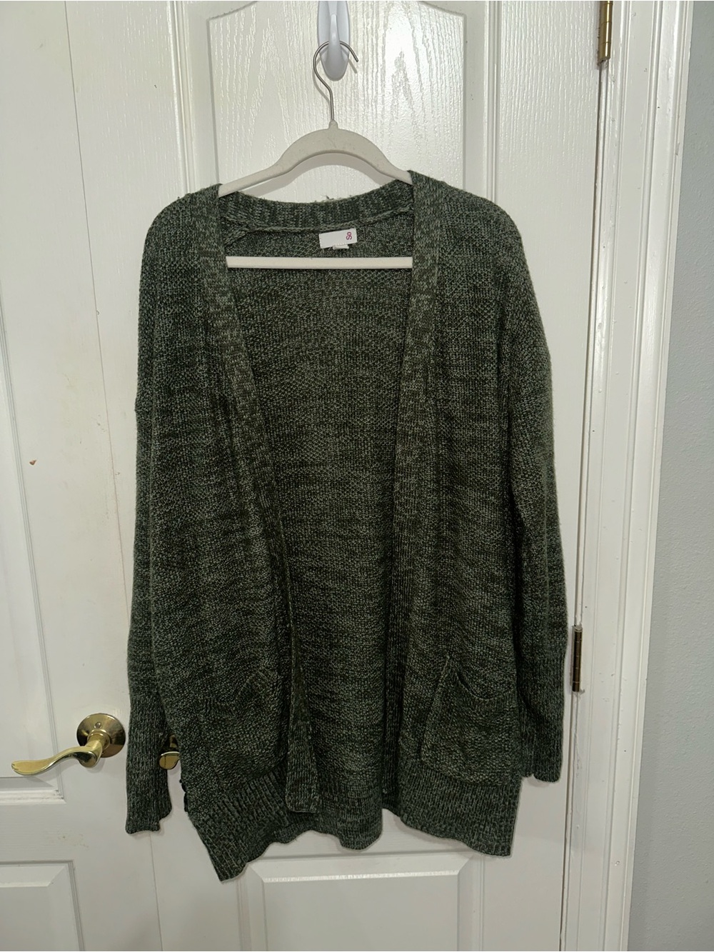 SO Olive Green Open-Front Knit Cardigan